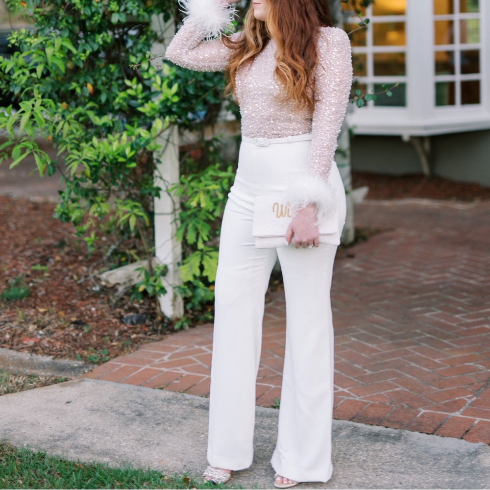 Nadine Merabi Amelia White Jumpsuit Size M
